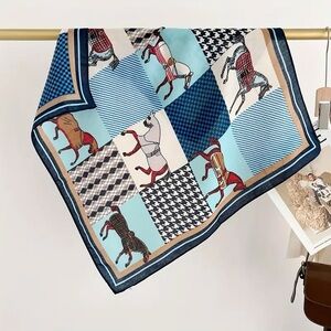 Patchwork Horse Print Scarf | Equestrian Luxury Horses Square Neck Scarf Various